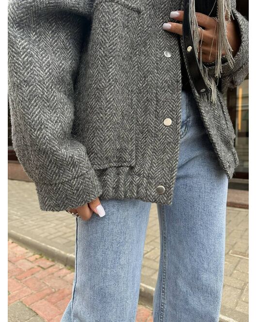 Бомбер из шерсти и мохера цвет серый-A102 от Doroteya 