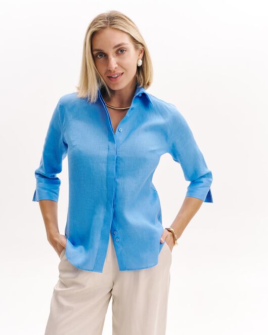 Женская рубашка  голубая изо льна с рукавом 3/4 8984 от byME 
