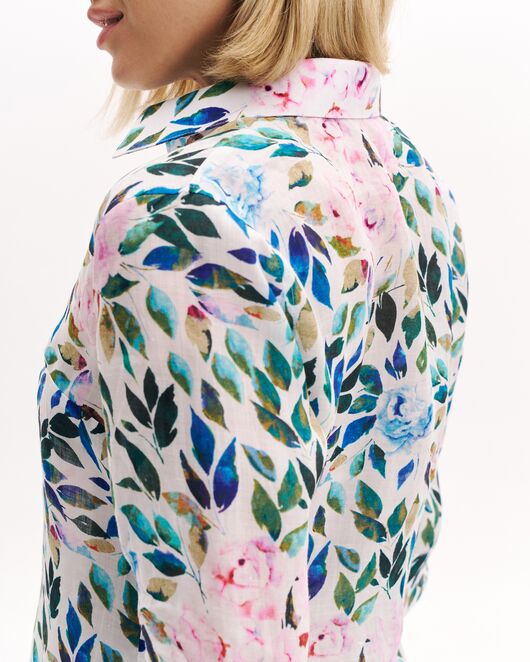 Женская рубашка из крапивы принт Розовые цветы и лепестки с рукавом 3/4  8985 от byME 