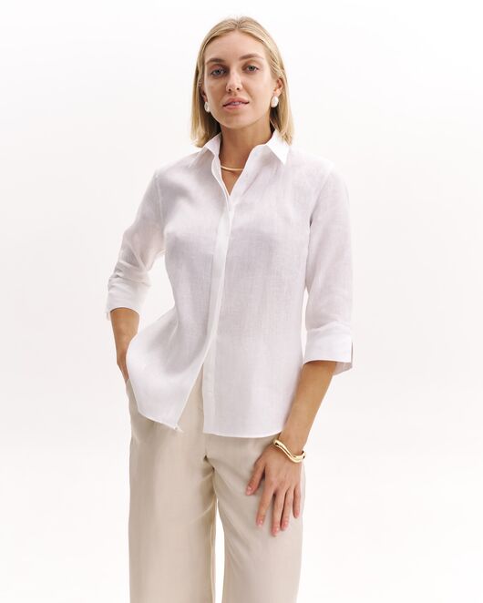 Женская рубашка цвета экрю изо льна с рукавом 3/4 8986 от byME 