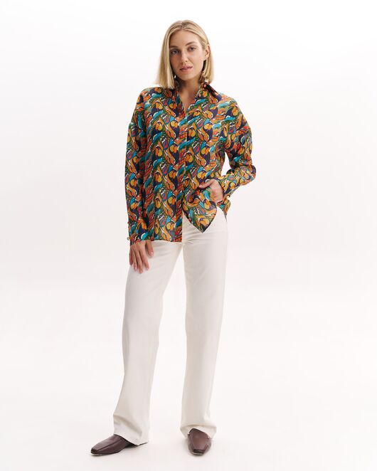 Женская рубашка из крапивы в оверсайз силуэте принт туканы-8991 от byME 