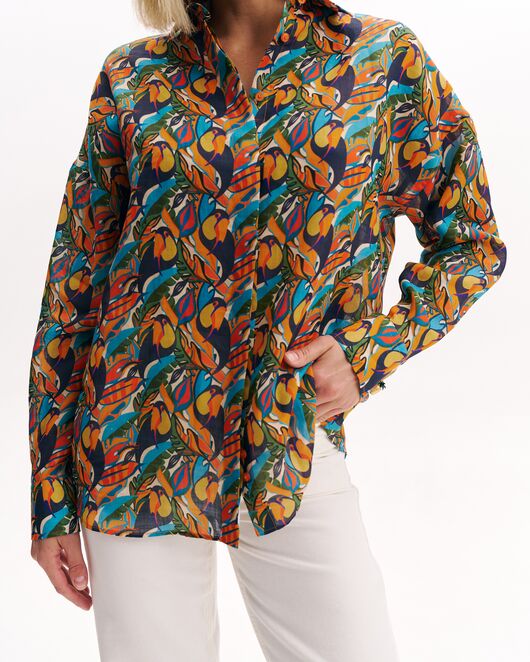 Женская рубашка из крапивы в оверсайз силуэте принт туканы-8991 от byME 