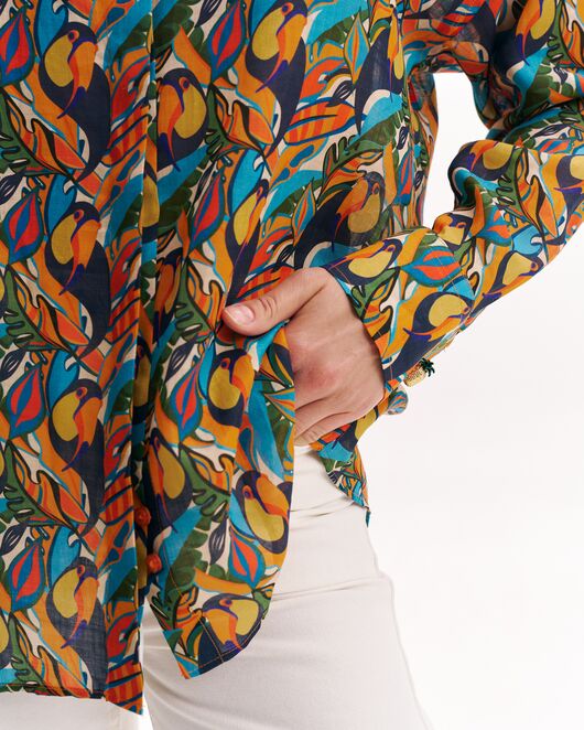 Женская рубашка из крапивы в оверсайз силуэте принт туканы-8991 от byME 