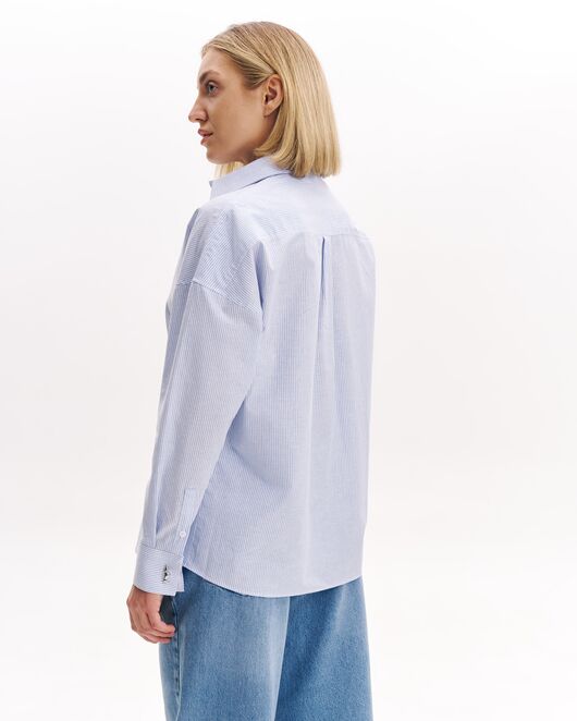 Женская рубашка из хлопка голубая в полоску в оверсайз силуэте  -8993 от byME 
