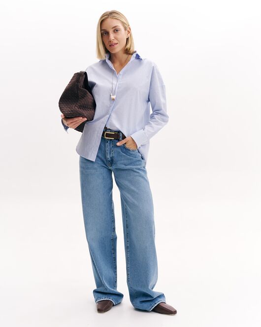 Женская рубашка из хлопка голубая в полоску в оверсайз силуэте  -8993 от byME 