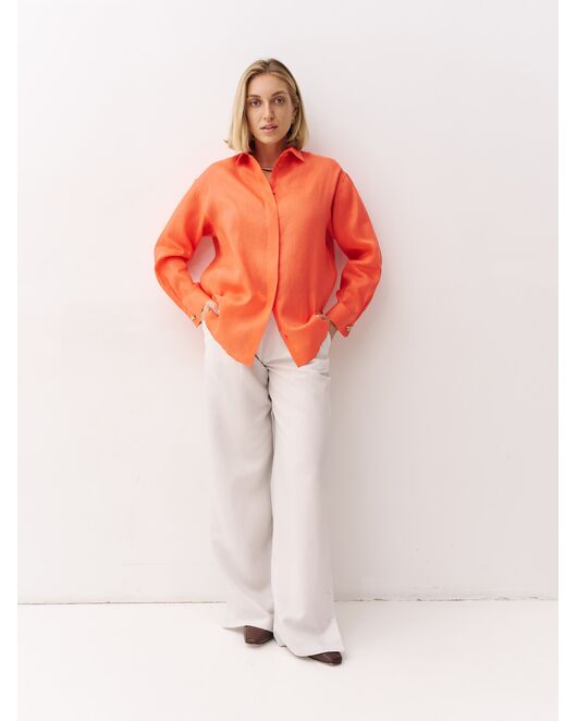Женская рубашка изо льна в оранжевом цвете-8994 от byME  Женская рубашка изо льна в оранжевом цвете-8994 от byME