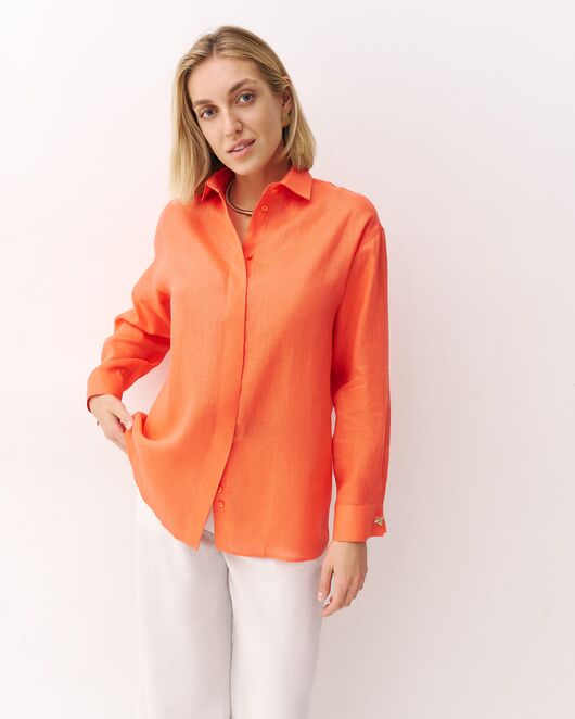 Женская рубашка изо льна в оранжевом цвете-8994 от byME  Женская рубашка изо льна в оранжевом цвете-8994 от byME