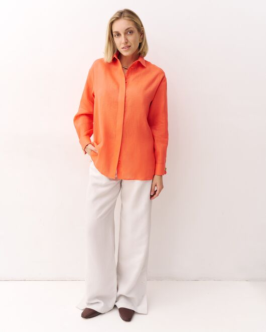 Женская рубашка изо льна в оранжевом цвете-8994 от byME  Женская рубашка изо льна в оранжевом цвете-8994 от byME