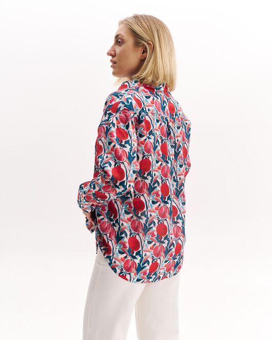 Женская рубашка  из крапивы в оверсайз силуэте принт гранаты  8988 от byME  Женская рубашка  из крапивы в оверсайз силуэте принт гранаты  8988 от byME