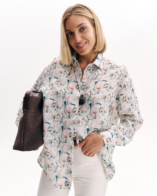 Женская рубашка из крапивы  принт слоны -8996 от ByME 