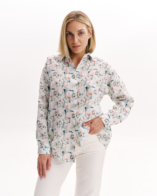 Женская рубашка из крапивы  принт слоны -8996 от ByME 
