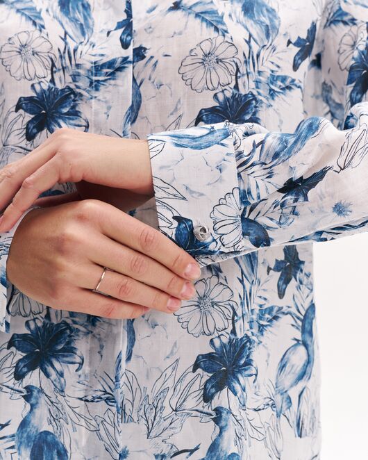 Женская рубашка из крапивы принт цапли и цветы-8997 от byME 