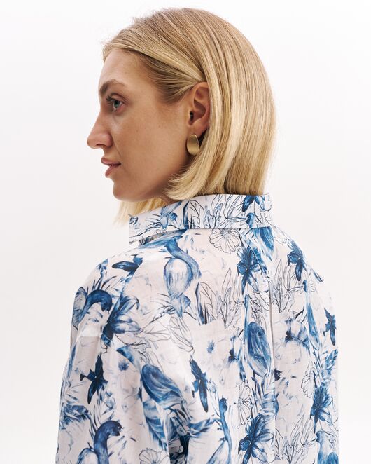 Женская рубашка из крапивы принт цапли и цветы-8997 от byME 