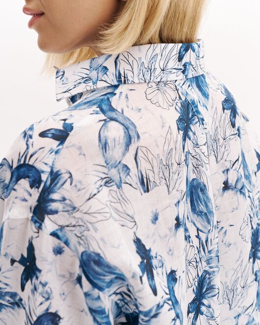 Женская рубашка из крапивы принт цапли и цветы-8997 от byME 