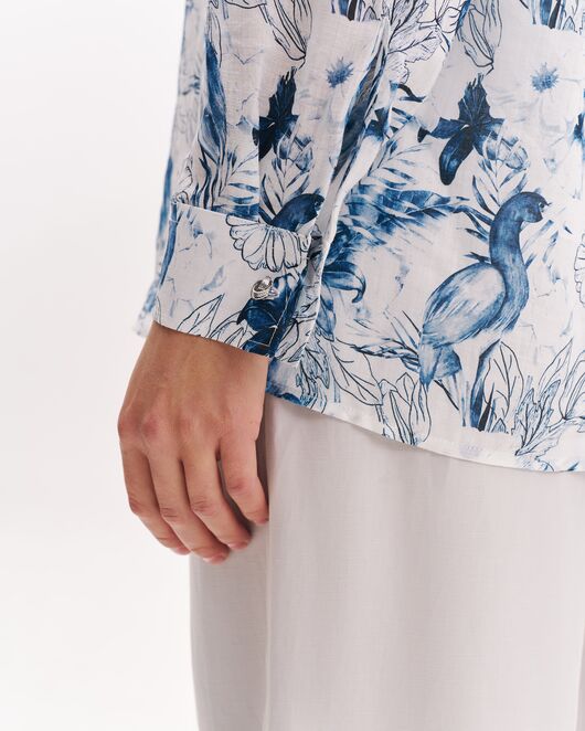 Женская рубашка из крапивы принт цапли и цветы-8997 от byME 