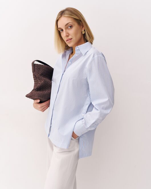 Женская рубашка хлопковая в полоску  с пуговицами по бокам - 9001 от  