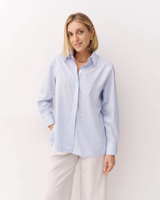Женская рубашка хлопковая в полоску  с пуговицами по бокам - 9001 от  