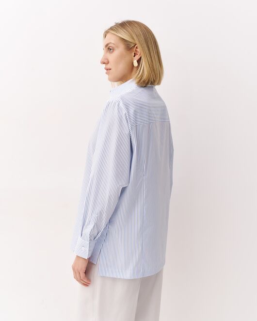 Женская рубашка хлопковая в полоску  с пуговицами по бокам - 9001 от  