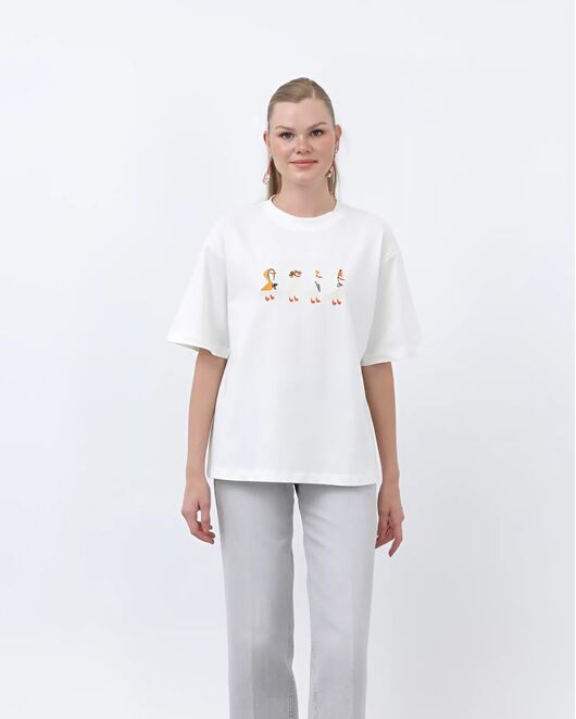 Женская футболка экрю с гусями-32360 от  
