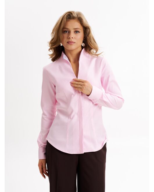 Рубашка розовая  воротник стойка под пуговицы с отделкой - 9006 от  