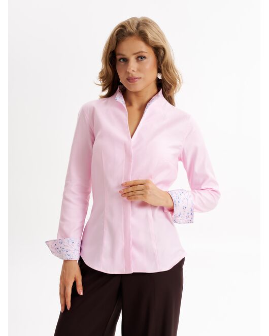 Рубашка розовая  воротник стойка под пуговицы с отделкой - 9006 от  