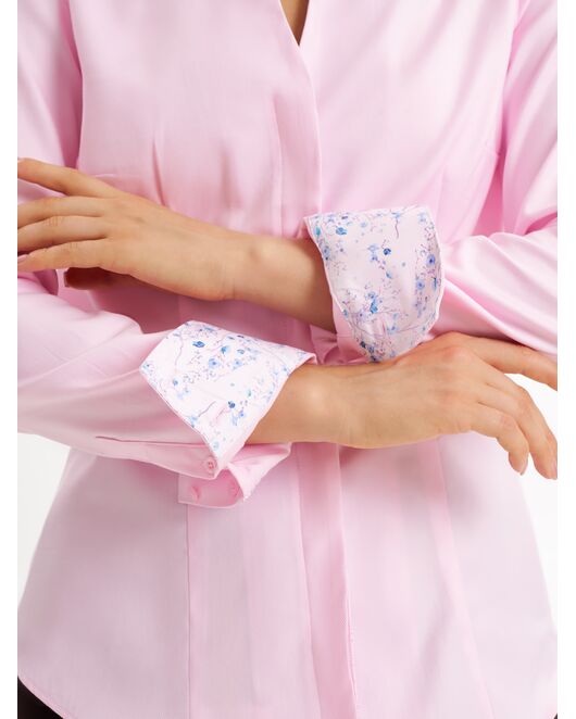 Рубашка розовая  воротник стойка под пуговицы с отделкой - 9006 от  