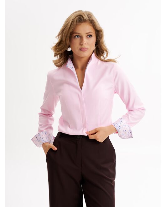 Рубашка розовая  воротник стойка под пуговицы с отделкой - 9006 от  