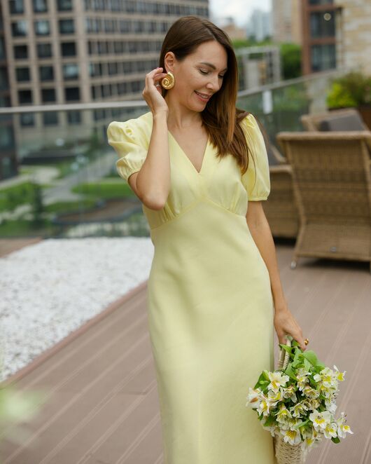 Платье женское изо льна желтое-MS5631 от  