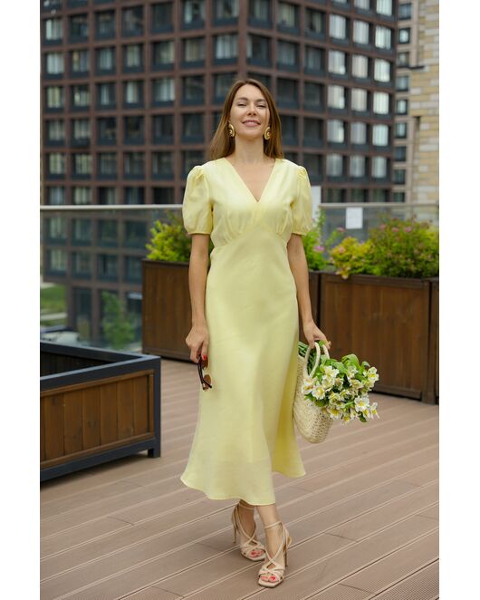 Платье женское изо льна желтое-MS5631 от  