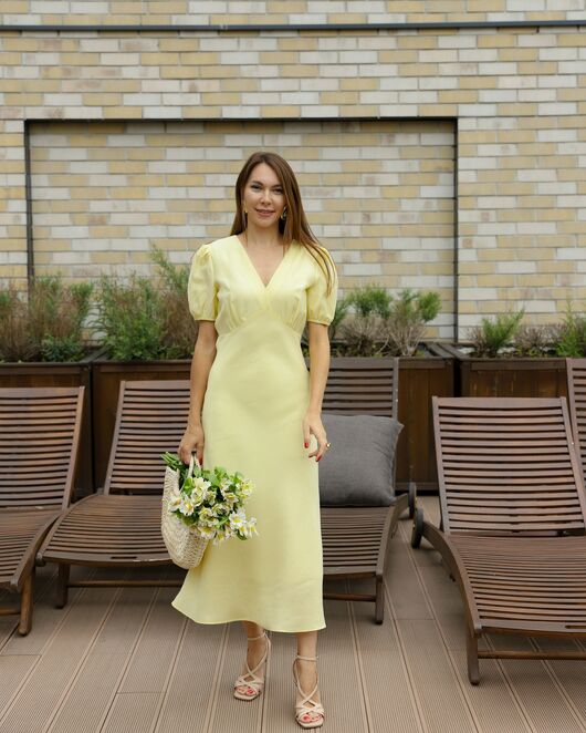 Платье женское изо льна желтое-MS5631 от  