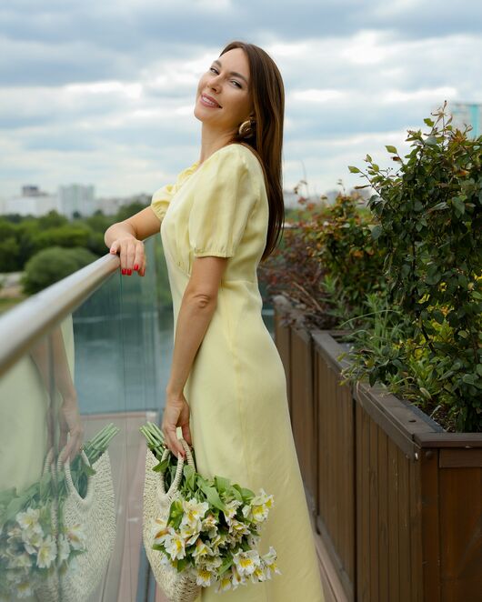 Платье женское изо льна желтое-MS5631 от  