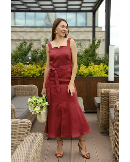 Платье женское изо льна терракотовое-LW-025094 от Luisa Wang 