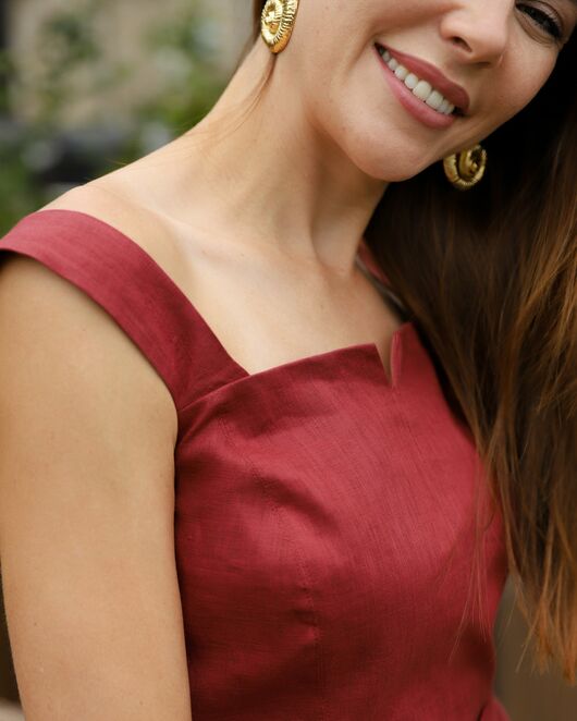 Платье женское изо льна терракотовое-LW-025094 от Luisa Wang 