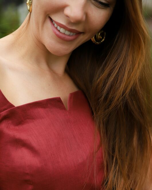 Платье женское изо льна терракотовое-LW-025094 от Luisa Wang 