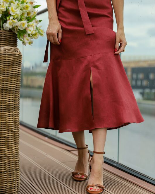 Платье женское изо льна терракотовое-LW-025094 от Luisa Wang 