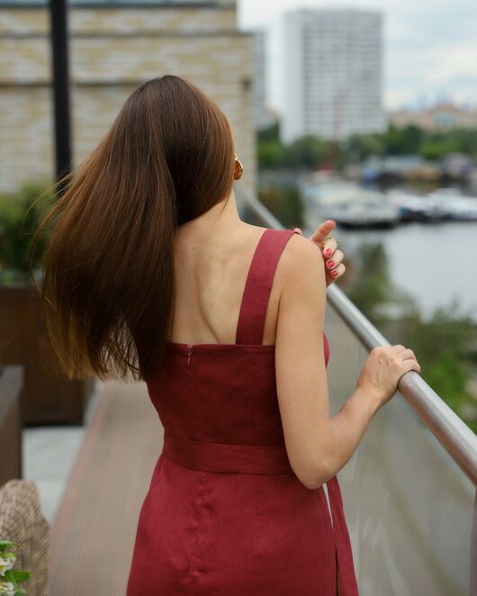 Платье женское изо льна терракотовое-LW-025094 от Luisa Wang 