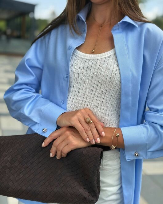 Женская рубашка из хлопка голубая-9018 от byME 