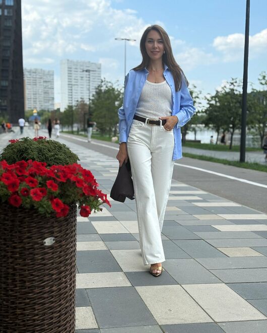 Женская рубашка из хлопка голубая-9018 от byME 