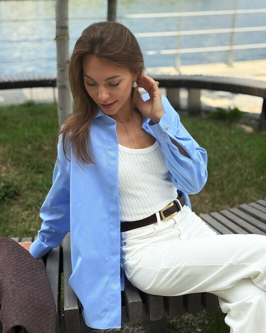 Женская рубашка из хлопка голубая-9018 от byME 