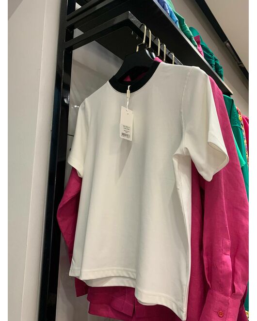 Футболка женская из хлопка белая с акцентным воротником-075001 от Luisa Wang 