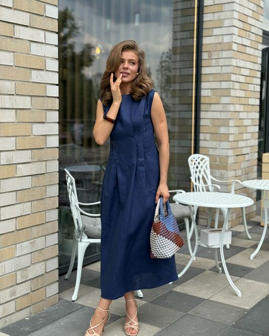 Платье темно-синее изо льна от Luisa Wang 