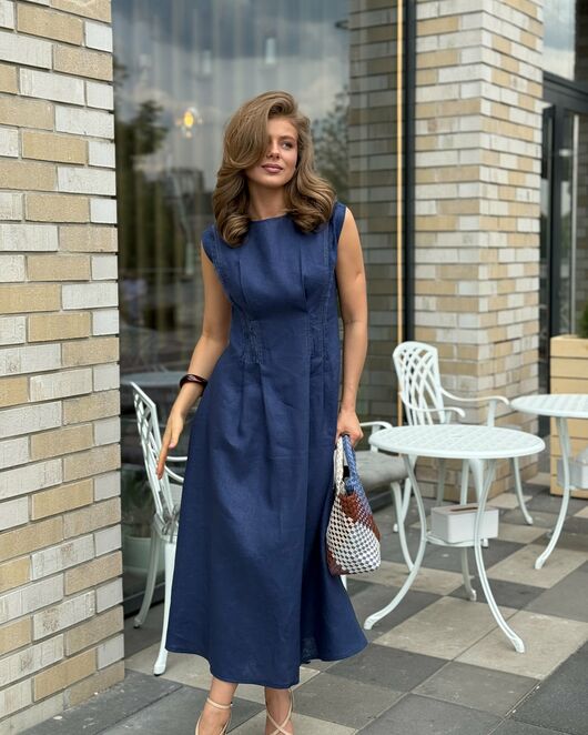 Платье темно-синее изо льна от Luisa Wang 