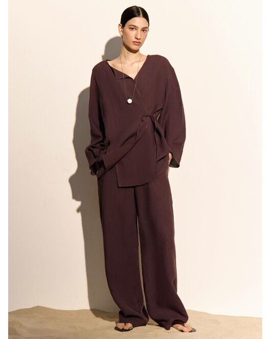 Рубашка  коричневая из льна-125028 от  