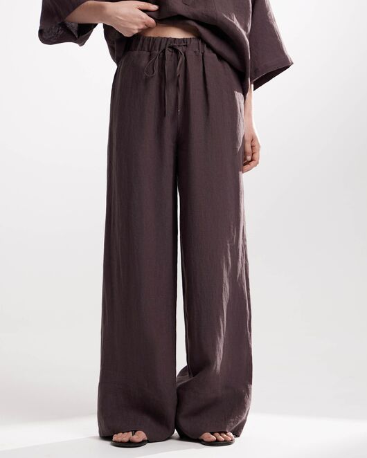 Женские брюки из льна коричневые-135041 от LW 