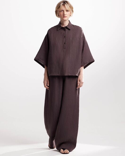 Женские брюки из льна коричневые-135041 от LW 