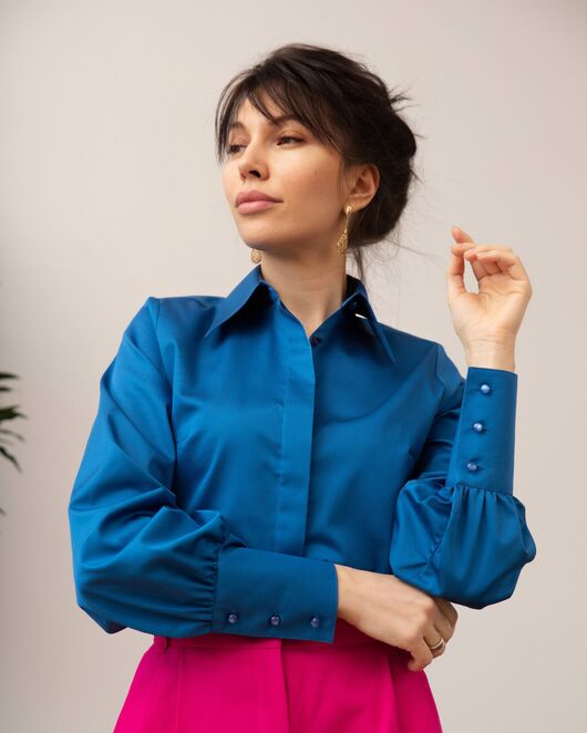 Женская рубашка с пышным рукавом кобальт - 8249 от byME 