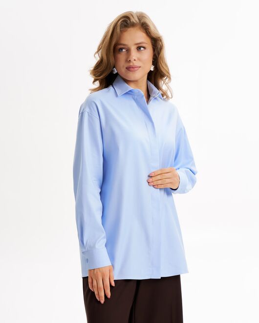 Женская рубашка из хлопка голубая-9018 от byME 