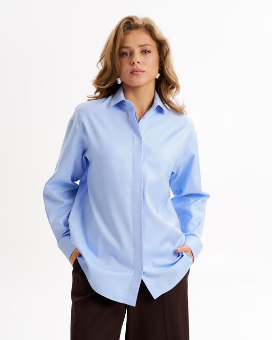 Женская рубашка из хлопка голубая-9018 от byME 