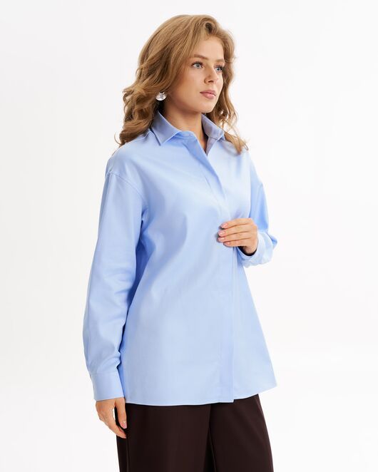 Женская рубашка из хлопка голубая-9018 от byME 