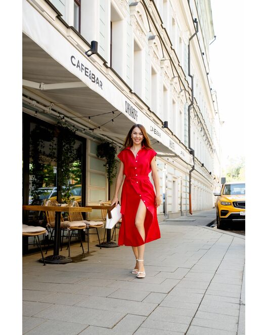 Платье красное изо льна от  